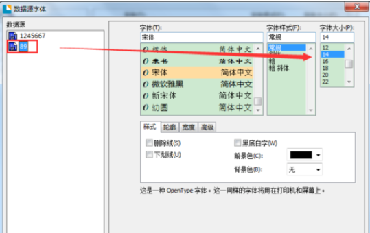 BarTender调整数据源字体大小的方法步骤