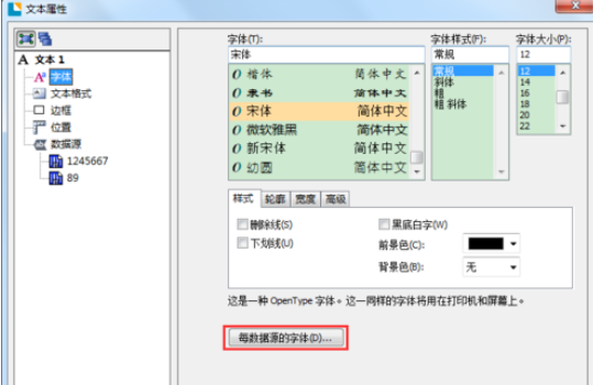 BarTender调整数据源字体大小的方法步骤