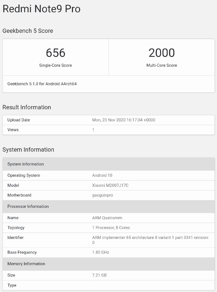 RedmiNote9跑分多少 RedmiNote9跑分介绍