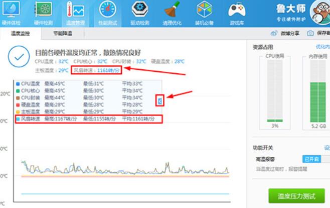 鲁大师检测笔记本风扇转速的操作方法